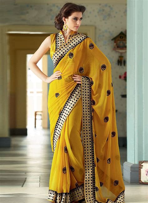 Georgette Yellow Chiffon Saree